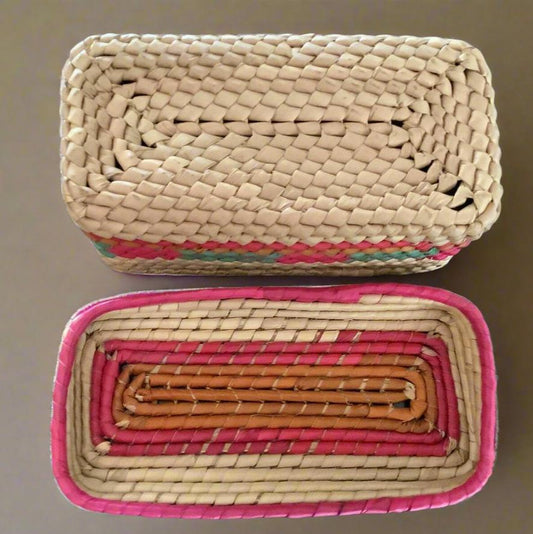 PALM LEAF WOVEN BASKET WITH LID (RECTANGULAR)