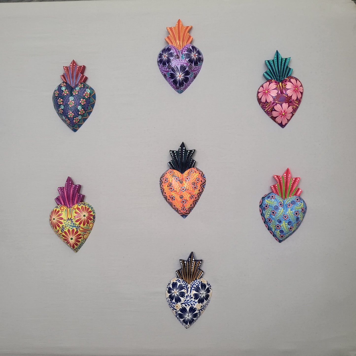 MEXICAN WOODEN HAND PAINTED HEART WALL ART