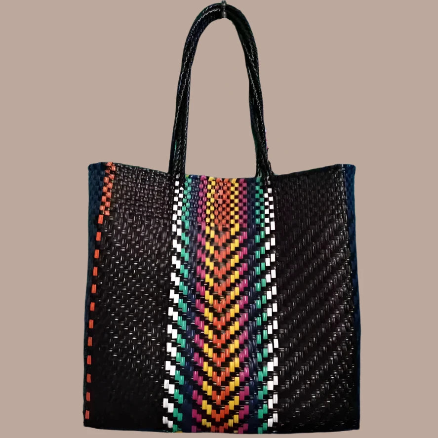 HANDWOVEN MEXICAN PLASTIC TOTE BAG