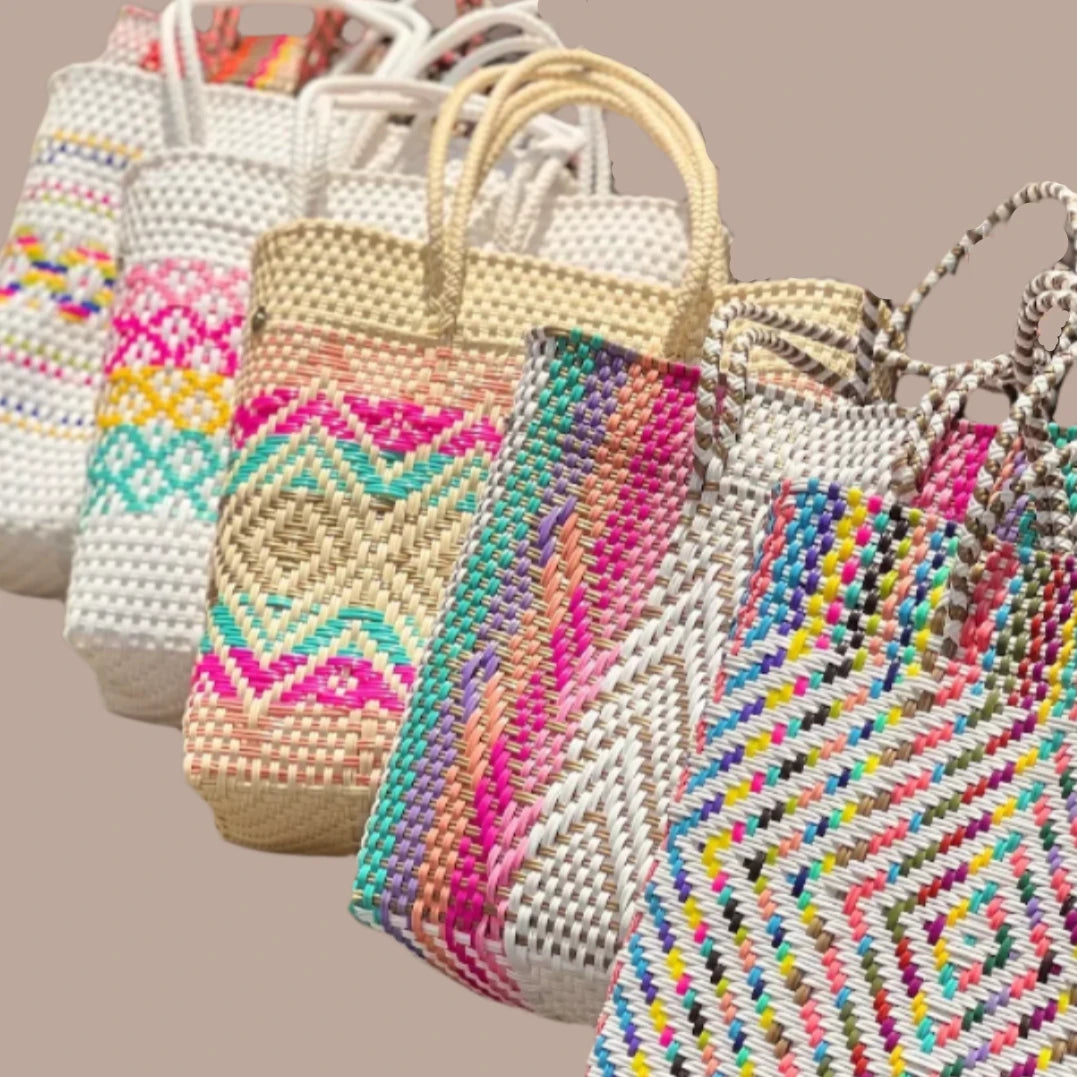HANDWOVEN MEXICAN PLASTIC TOTE BAG