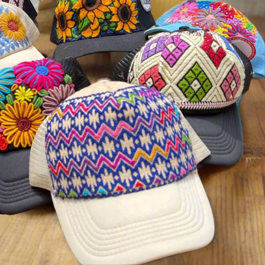 HAND EMBROIDERED TRUCKER HAT - TRADITIONAL MEXICAN DESIGNS