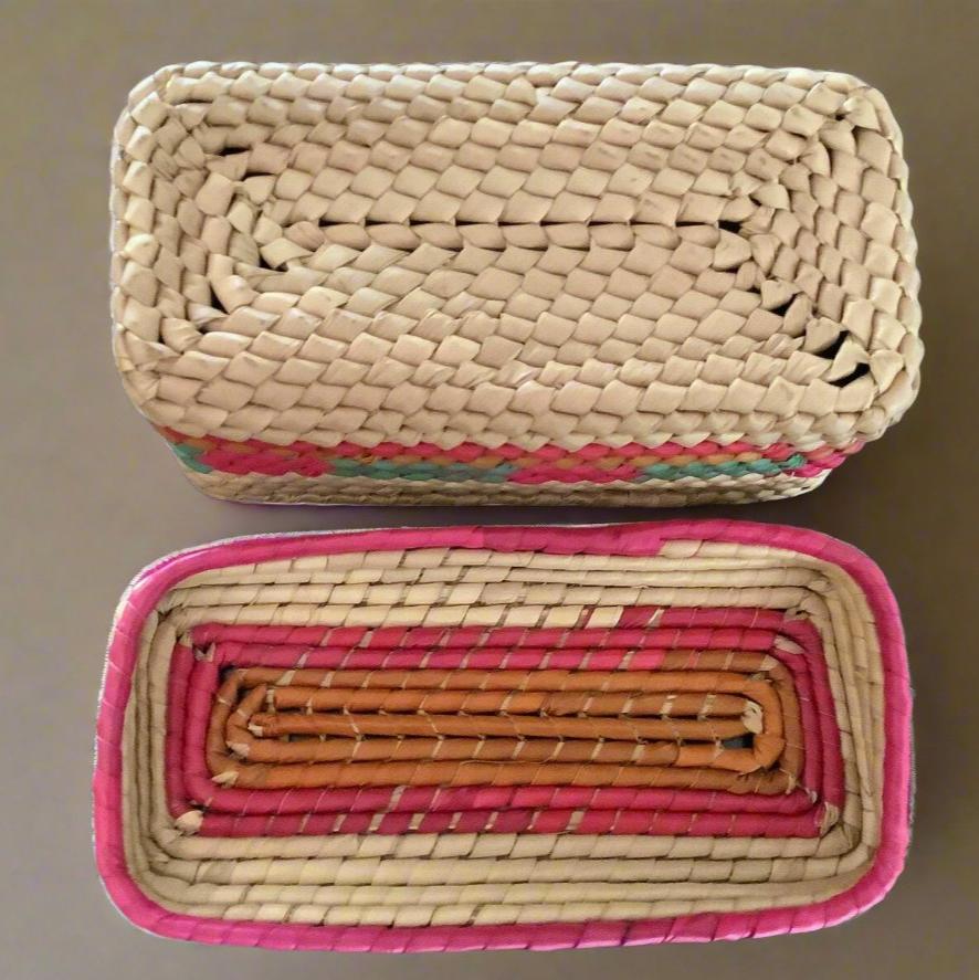 PALM LEAF WOVEN BASKET WITH LID (RECTANGULAR)