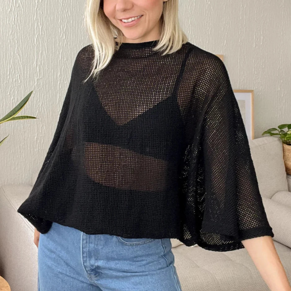 "MARIPOSA" ,OPEN-BACK COTTON NET BLOUSE