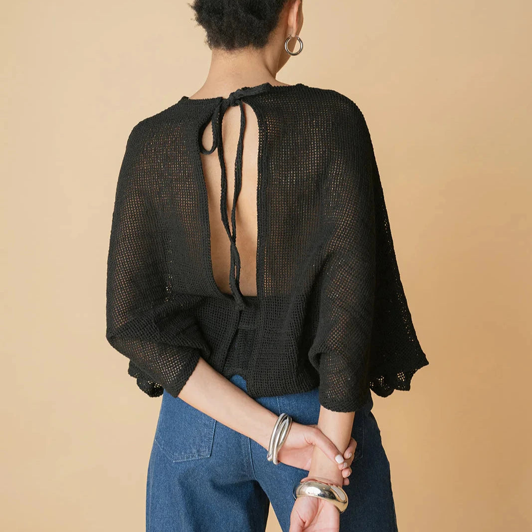 "MARIPOSA" ,OPEN-BACK COTTON NET BLOUSE