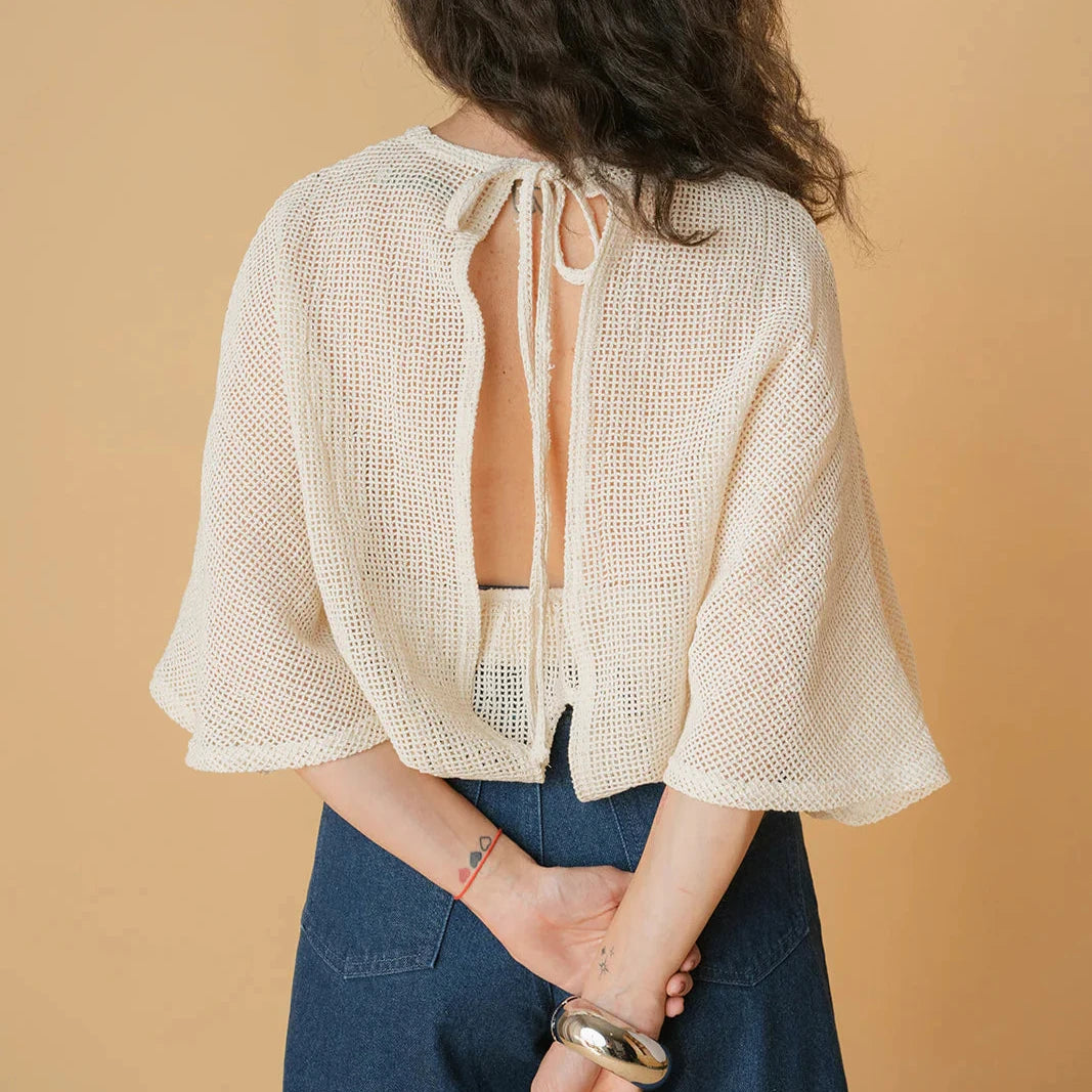 "MARIPOSA" ,OPEN-BACK COTTON NET BLOUSE